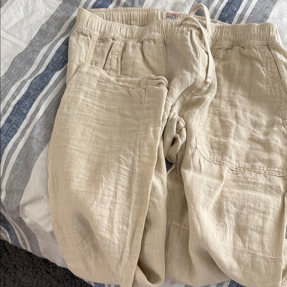 Faherty Light Beige Linen Drawstring Joggers - image 3